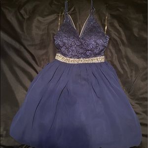 Navy blue formal dress.